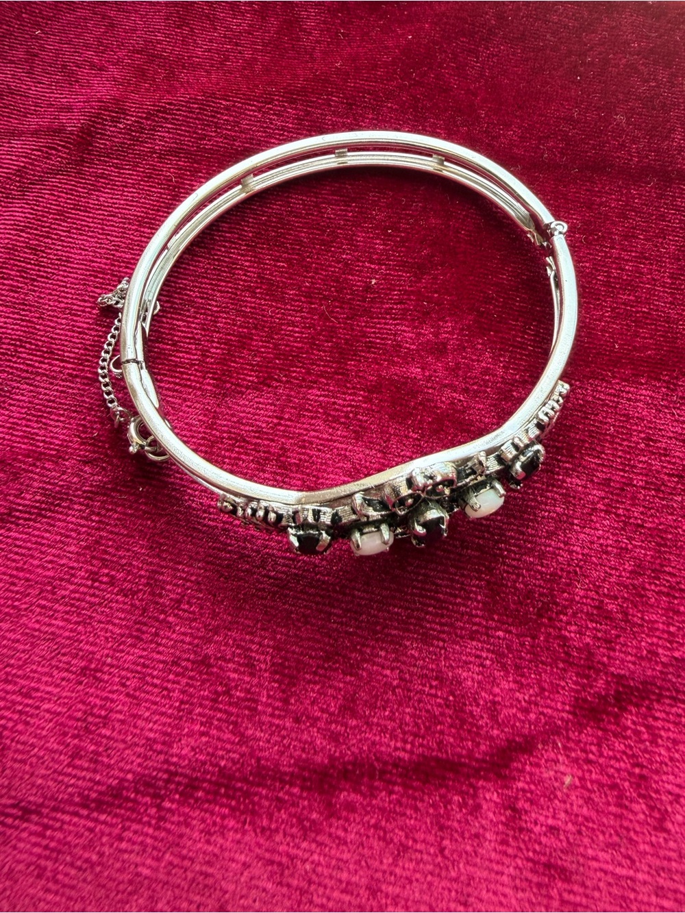 Vintage Victorian Rivival Sarah Coventry silver tone opal and garnet bracelet